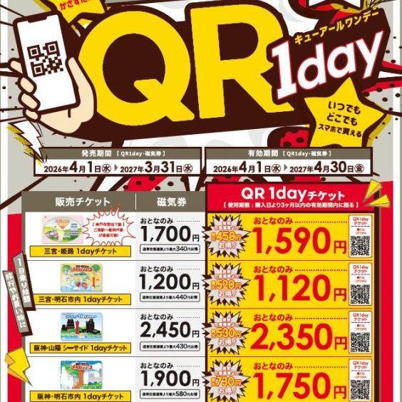 三宮・姫路1dayチケット/三宮・姫路QR1dayチケット